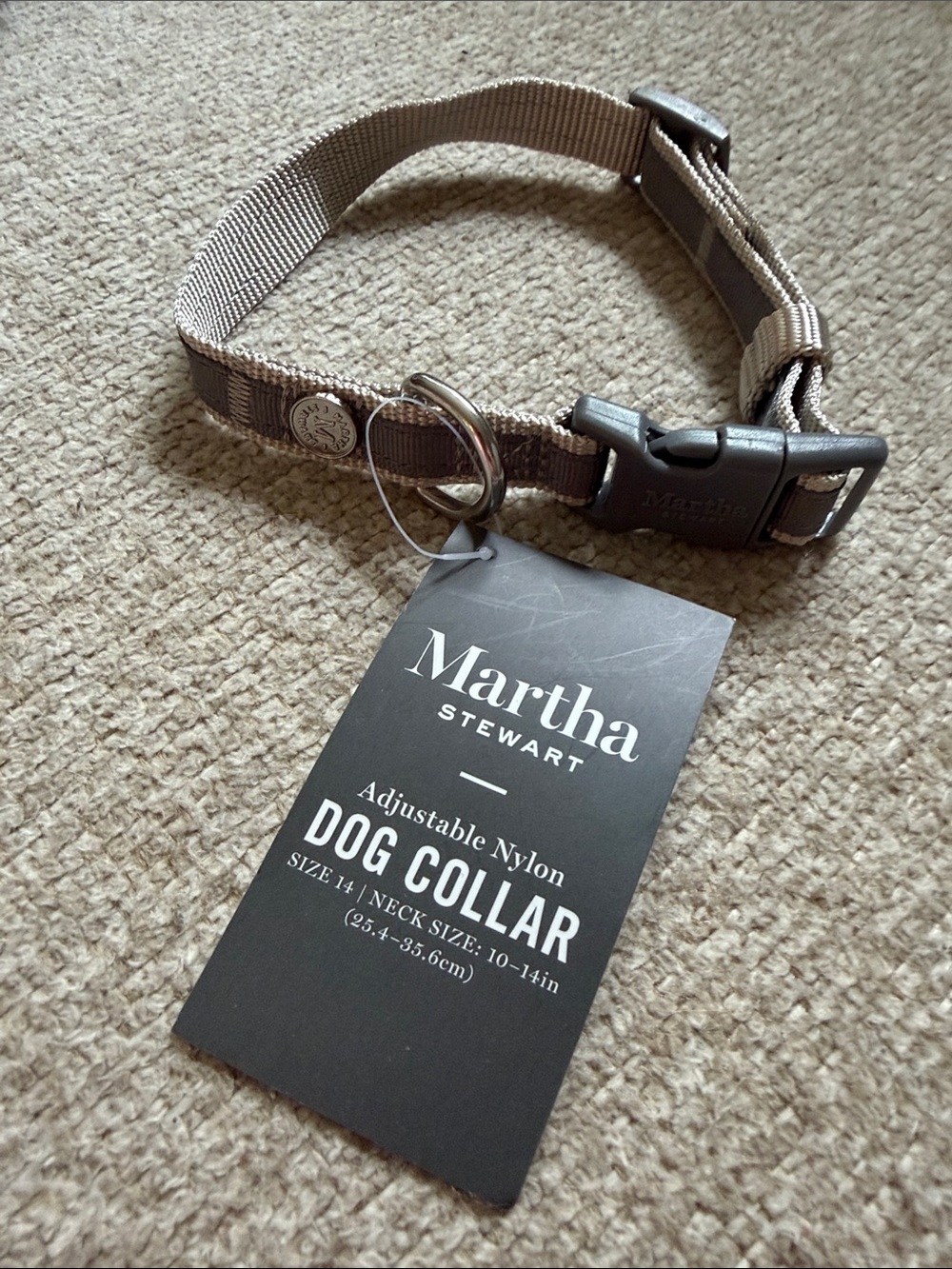 NWT Martha Stewart Nylon Dog Collar - Taupe and Dark Grey